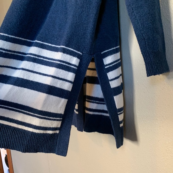 Merona Blue & White Striped Open Cardigan Knee Length Sweater Long Sleeves L - Picture 6 of 7
